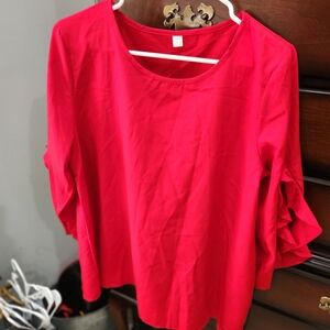 Women's Red Ruffle Sleeve Top